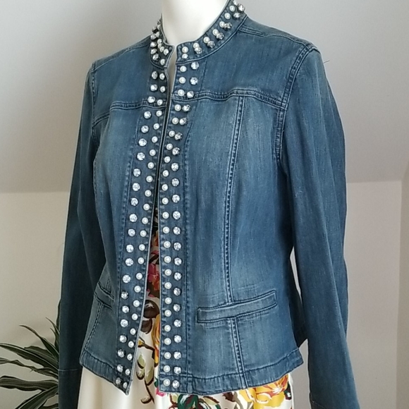 Chico's Platinum Denim Jeans embellished Jacket - Picture 5 of 16